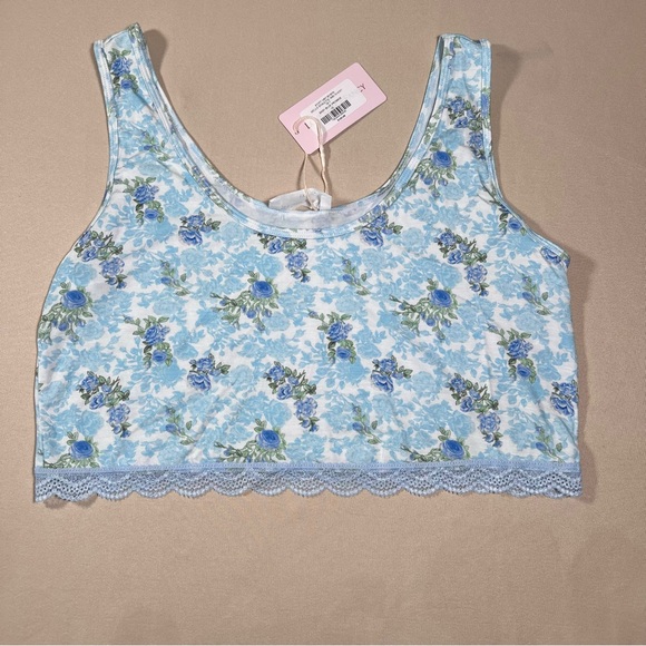 LoveShackFancy Wells Bralette Baby Blue Promise Floral‎ Lace Lounge Size XL NWT - Picture 8 of 8